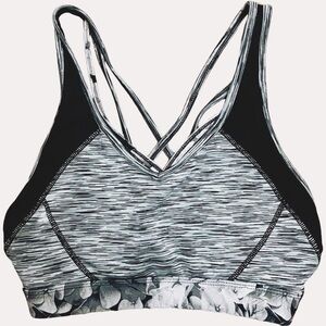 AVIVA Sports Bra Women’s SZ Medium Blk Gray Strappy Racerback Stretch Activewear